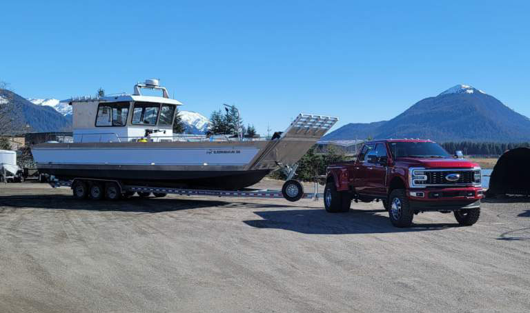 38' x 12' Sliverback Marine Bjernehavn 38' Including 2024 Ford F350 Dually. Twin 300 HP Suzuki's. Fwd Steering station, Galvanized Tuff Trailer.